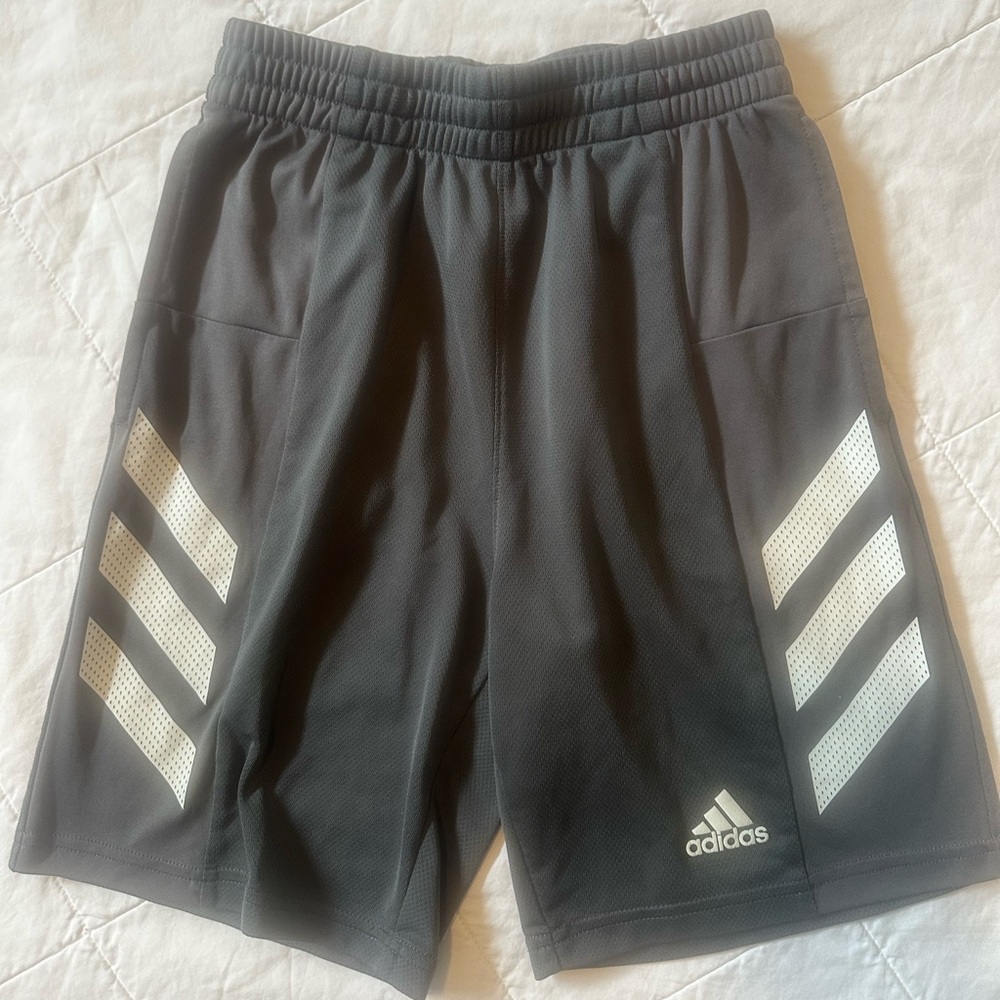 Adidas Gray and White Athletic Shorts- 
Kids Sz M(10/12)